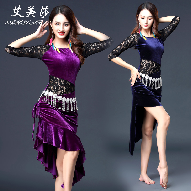 Belly dance 2020 new suit clothing female beginner practice suit dress velvet performance suit autumn and winter