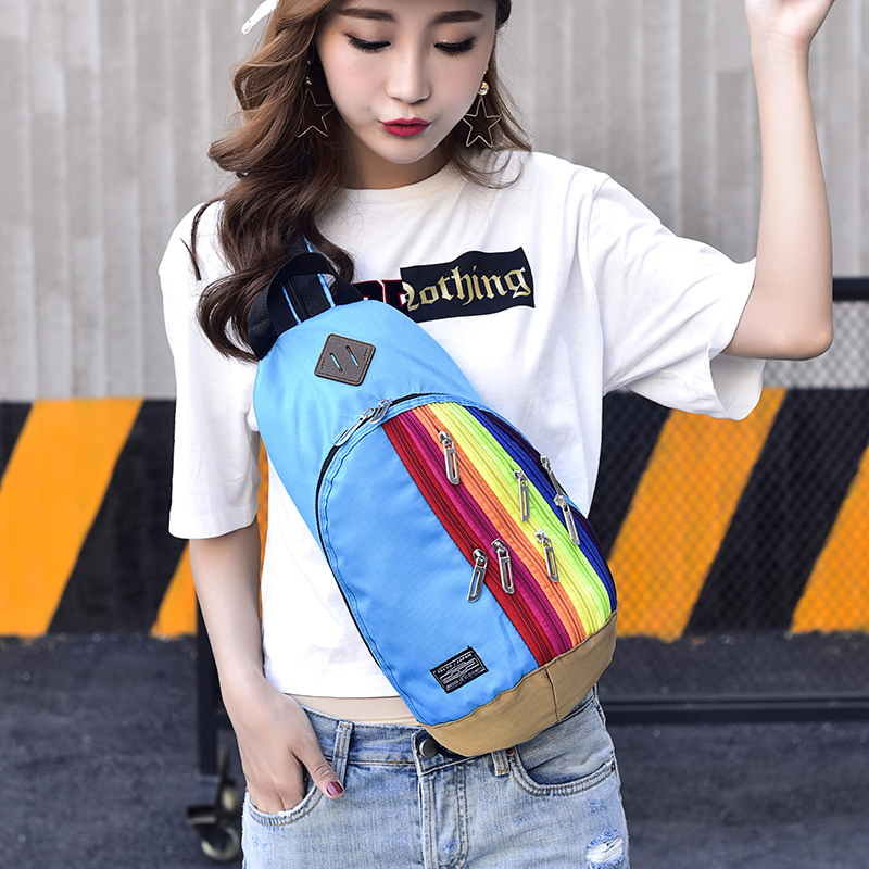 Women's chest bag small bag Nylon cloth casual shoulder slant cross mini sports Korean version multi-functional rainbow backpack Men