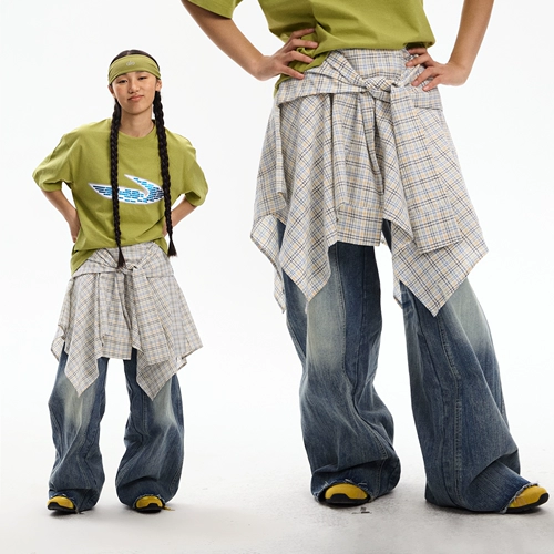 江南先生 Рубашка, юбка, штора, в американском стиле, свободный крой