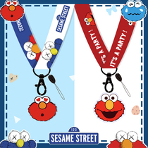 Sesame Street mobile phone lanyard wide version of cloth halter neck rope Long short pendant chain pendant key cartoon anti-loss black