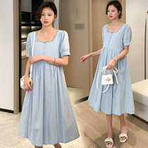 Pregnant women long dress cotton linen new summer dress collar pregnant women long skirt Net red style Foreign style fashion skirt
