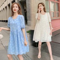 Pregnant Women summer dress new foreign style long skirt Net Red large size loose pregnant women dress jacquard small flowers