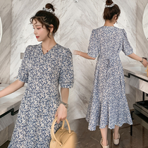 Summer New pregnant woman dress V collar fashion floral skirt Net red style pregnant women chiffon long skirt fishtail skirt