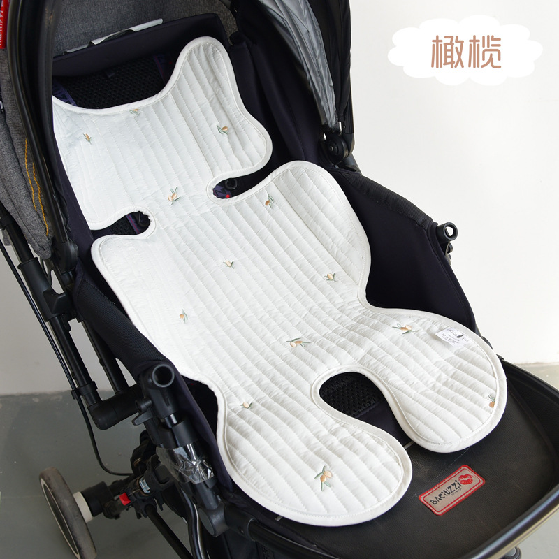 Korean baby stroller baby cushion embroidery breathable four seasons universal cotton machine washable soft simple spot