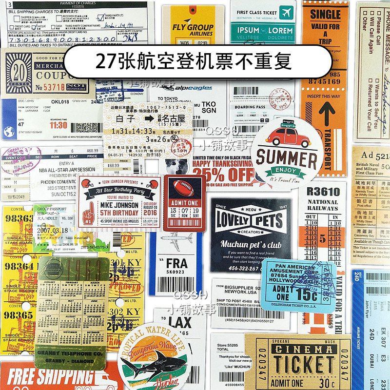 27 retro aviation boarding pass ticket suitcase Suitcase Pull-suitcase Sticker Skateboard Waterproof Stickers