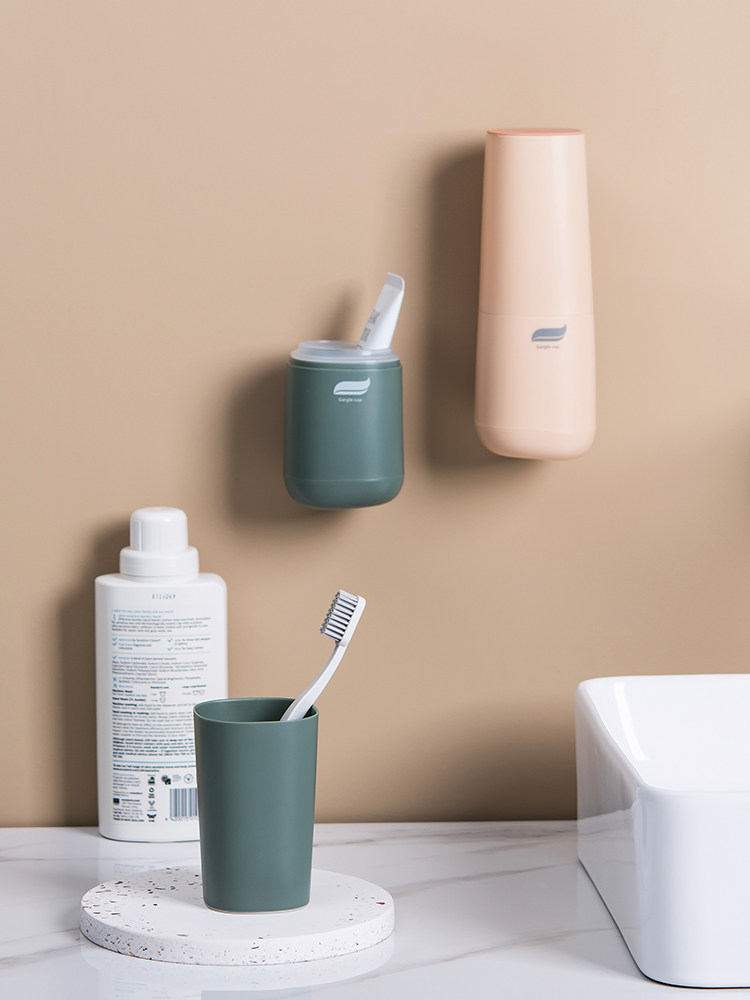 Powder room punch-free toothbrush holder Mouthwash cup set Toothbrush cup rack Brushing cup Wall-mounted toothbrush shelf