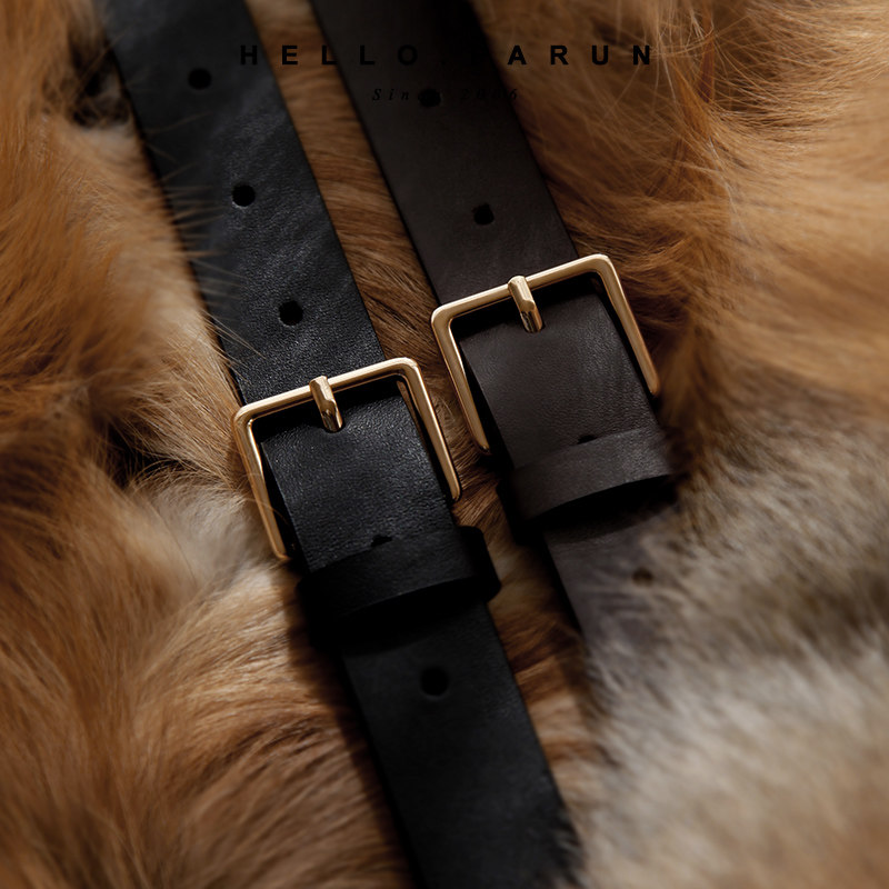 Classic square buckle daily look can be simple or retro full grain cowhide light luxury with skirt and coat belt belt