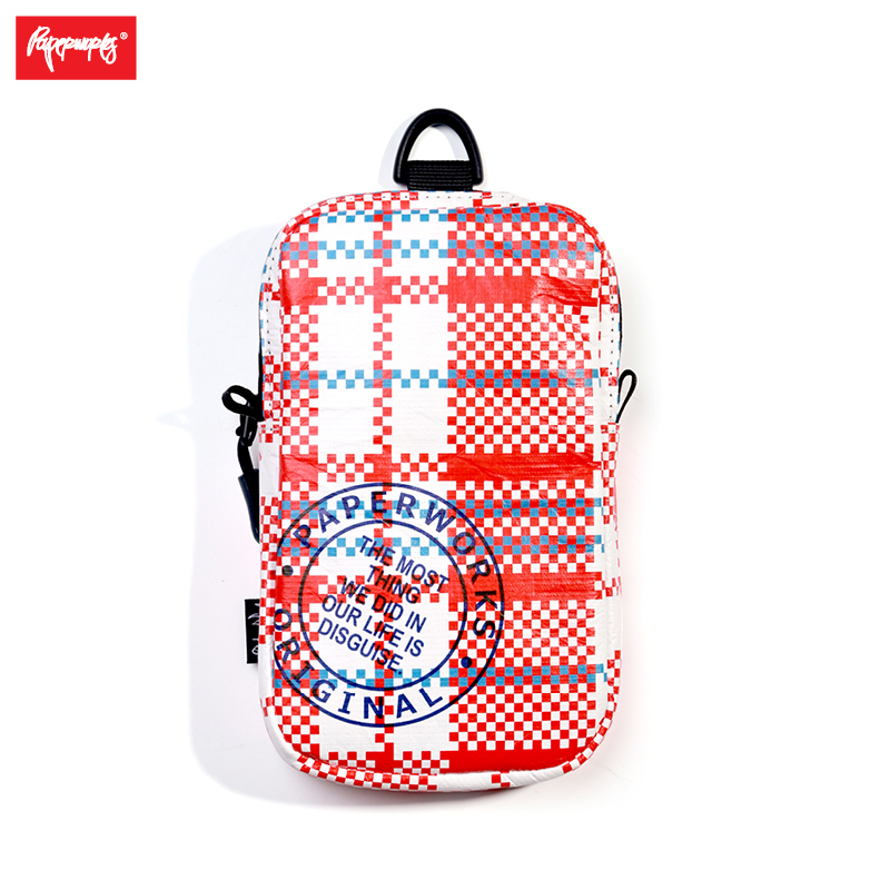PAPERWORKS Original red and white blue pattern DuPont paper mobile phone package digital key bag with neck-slung bag