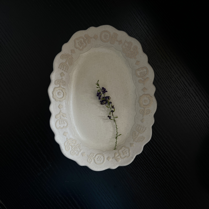 Half-Brim | Handmade by a Pottery Artist, Rustic Ceramic Tableware, Embossed Southern French Country-Style Vintage Dinner Plate, Oval Plate, Salad Bowl Half-Brim | Handmade by a Pottery Artist, Rustic Ceramic Tableware, Embossed Southern French Country-Style Vintage Dinner Plate, Oval Plate, Salad Bowl