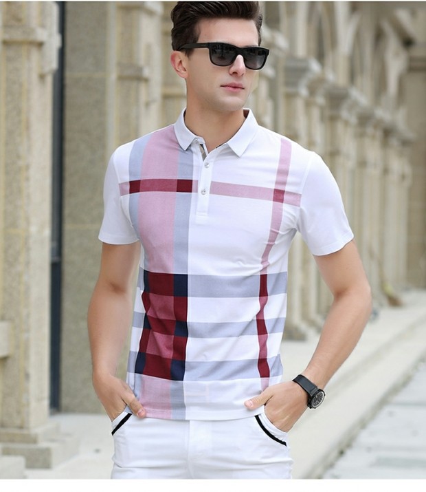 Thanh niên ngắn tay áo thun mùa hè kẻ sọc cotton kẻ sọc POLO áo sơ mi nam màu trắng cotton giản dị rộng lớn áo phông có cổ