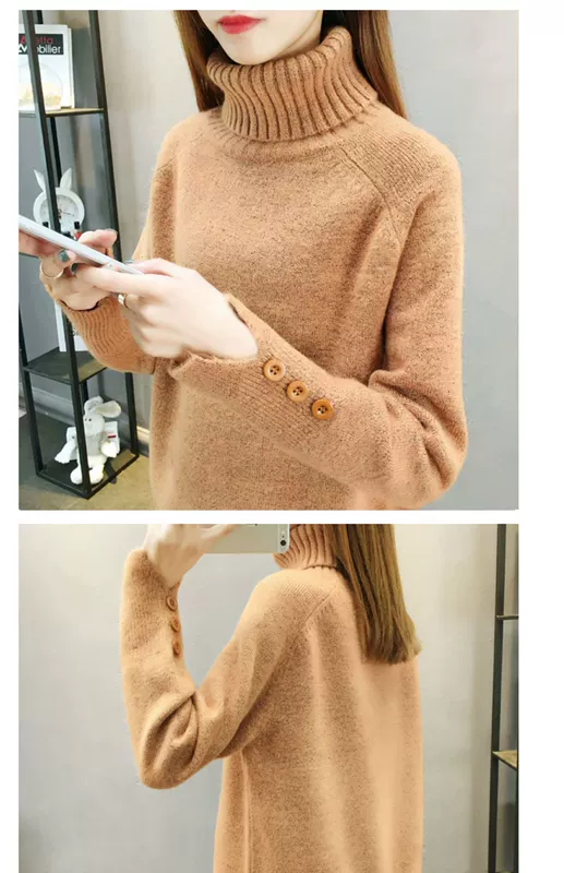 Mùa Thu / Đông 2019 kiểu áo mới cực dày dệt kim đáy dày dệt kim với áo len dài cổ cao Hàn Quốc lỏng lẻo - Vòng cổ áo len
