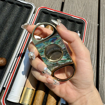 Black Cat Natural Colored Shell Cigar Scissors Sharp Stainless Steel Double-Edge Large Caliber Portable Cigar Cutting Tool