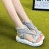 Len dệt len ​​phong cách Roman sandal giản dị 2019 hè thoáng mát hở ngón hình chữ muffin đế bệt đế xuồng - Sandal shop giay dep Sandal