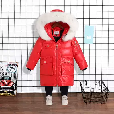 2020 new girls down jacket medium and long version of the middle and small children thickened Korean version of the foreign school New Year red children's shiny wash-free