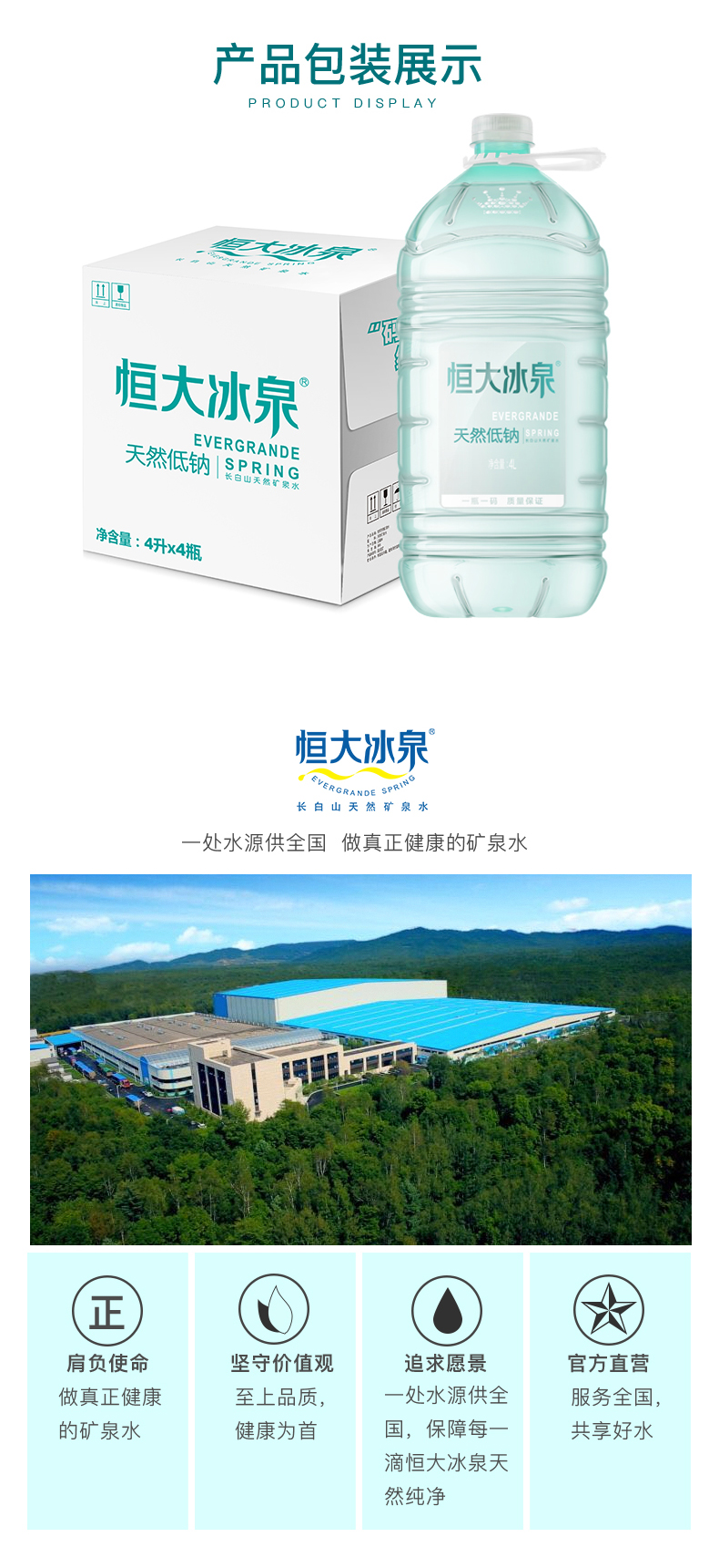 恒大冰泉 低钠水 长白山弱碱性饮用水 4L*4瓶 图8