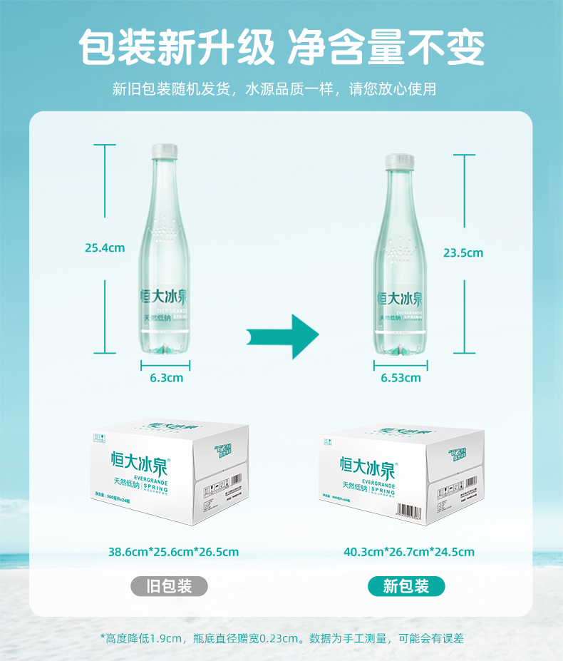 恒大冰泉低钠矿泉水长白山500mL*24瓶装