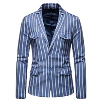 Slim Fit Suit Casual Stripe Single Suit Dress Fall Jacket Men's Two Button European and American Stripe Small Suit