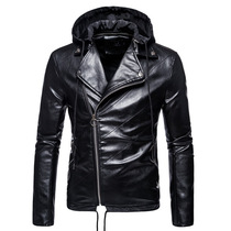Knight clothing men's motorcycle foreign trade large size men's detachable hat men's motorcycle leather PU leather jacket black coat