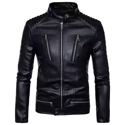 Men's washed leather clothing slim-fit locomotive riding clothes motorcycle party leather jacket men's short coat Tide men's racing suit