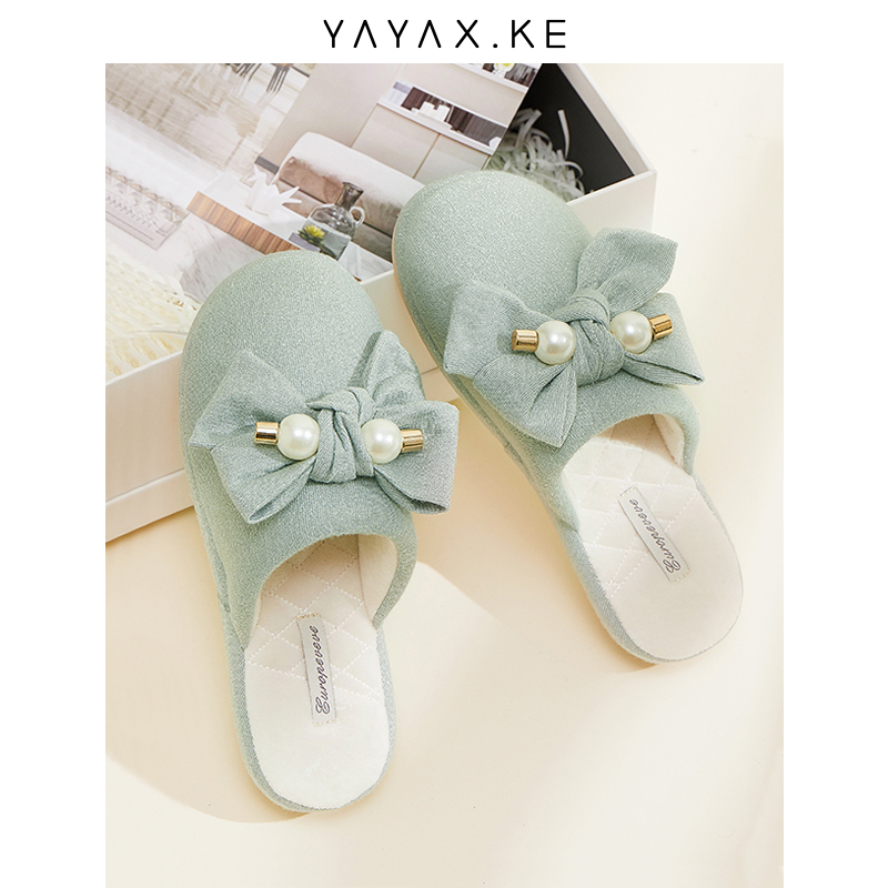 2021 new cotton slippers female autumn winter butterfly knot thick bottom slopes heel home warm slippers in winter