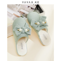 2021 new cotton slippers female autumn winter butterfly knot thick bottom slopes heel home warm slippers in winter