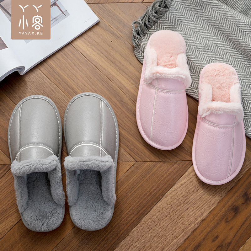 Girl Girl COTTON SLIPPERS WOMEN'S HOME INDOOR BEEF TENDON BOTTOM ANTI-SLIP COUPLE HOME PU LEATHER WATERPROOF PLUSH SLIPPERS MALE