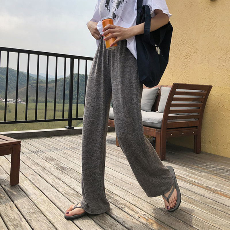 Pregnant woman pants spring and autumn slim outside wearing straight cylinder knitted pants loose tow ground long pants linen grey casual wide pants tide