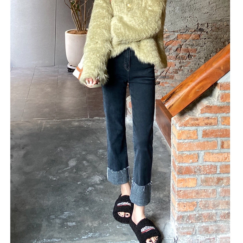 Pregnant woman jeans 90% Early spring fall new outwear Belly Up Slim Blue Curled Small Straight Tube Smoke Tubes Pants