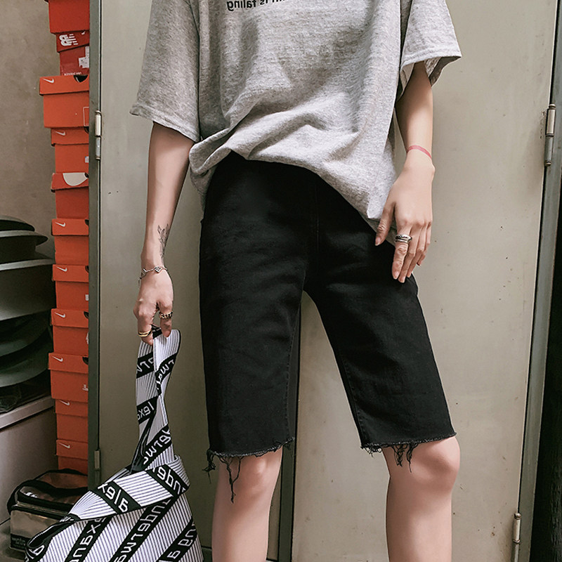 Maternity denim shorts black summer thin Korean fashion spring and autumn outside wear five points raw tight hot pants