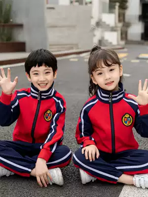 Primary school uniforms set Spring and Autumn Children's red cotton spring sports class uniforms kindergarten uniforms three sets