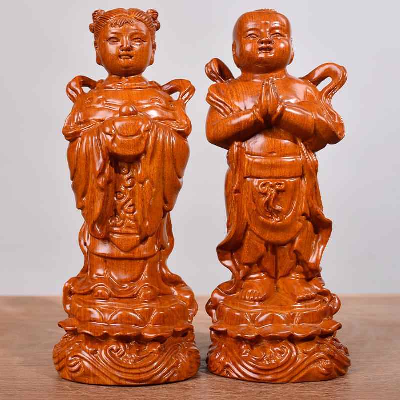 極上の木彫】善財童子/龍女/木彫/黄楊木/東洋彫刻/置物/美術品