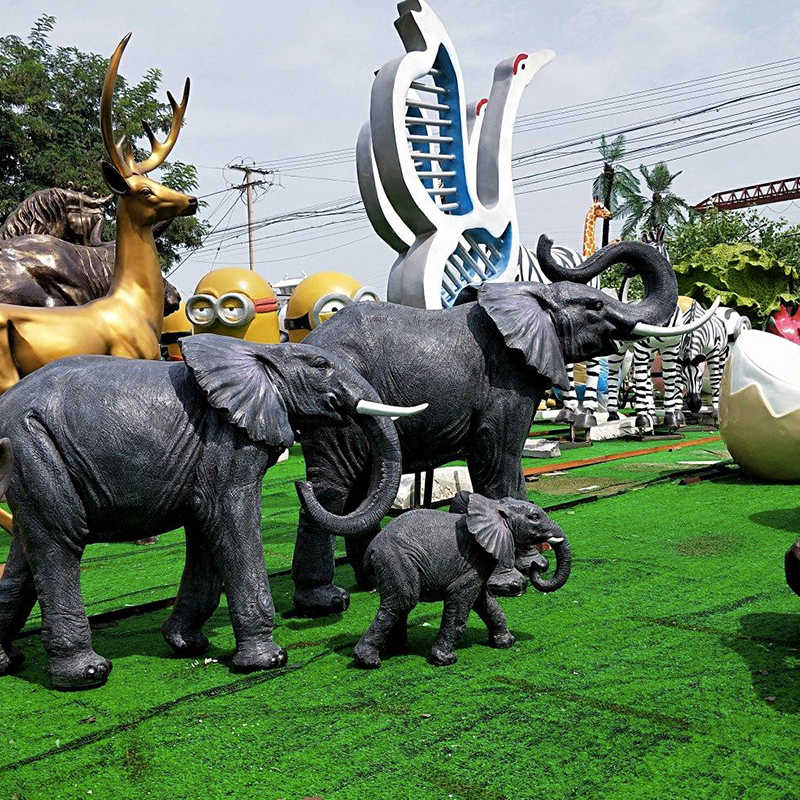 Large-scale simulated animal FRP artificial elephant dinosaur zoo exhibits amusement park support customization