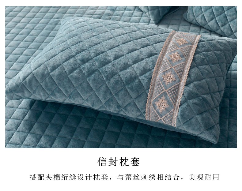 Màu sắc đơn giản chăn bông giường đơn mảnh flannel giường nhung pha lê gối lông cừu san hô giường váy ba mảnh châu Âu - Váy Petti ga giường viền họa tiết