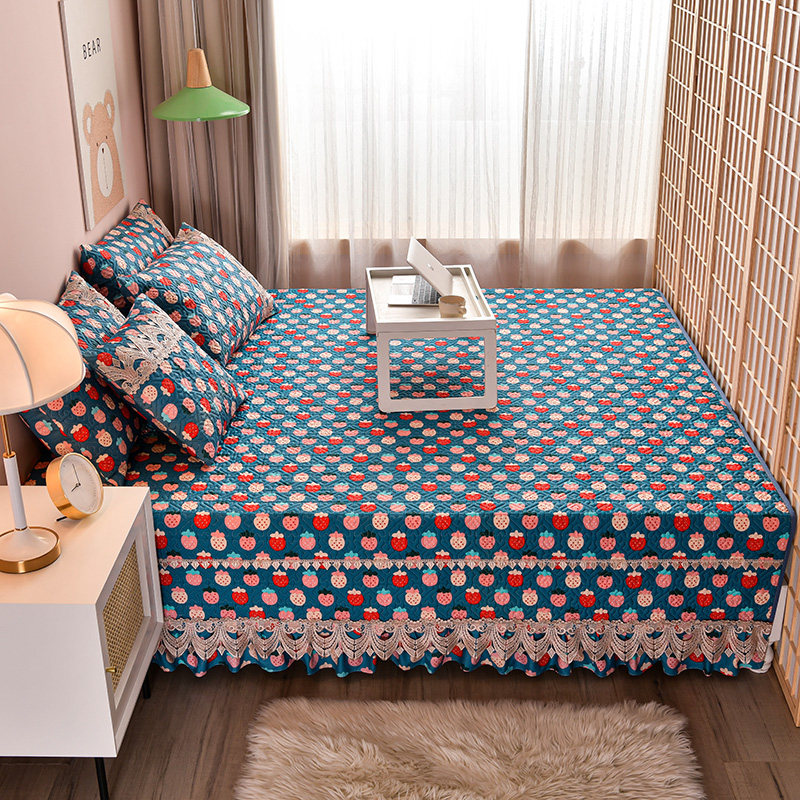 Custom-made cotton bed cover one-piece tatami quilted cushion to increase the kang cover cover pure cotton quilted three-piece bed set