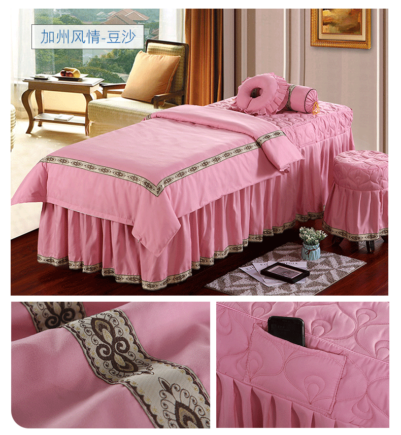 Kim Yu Xin vẻ đẹp bedspread denim màu đơn giản thẩm mỹ viện giường massage Body đặt bộ trải giường với lỗ - Trang bị tấm drap giường spa