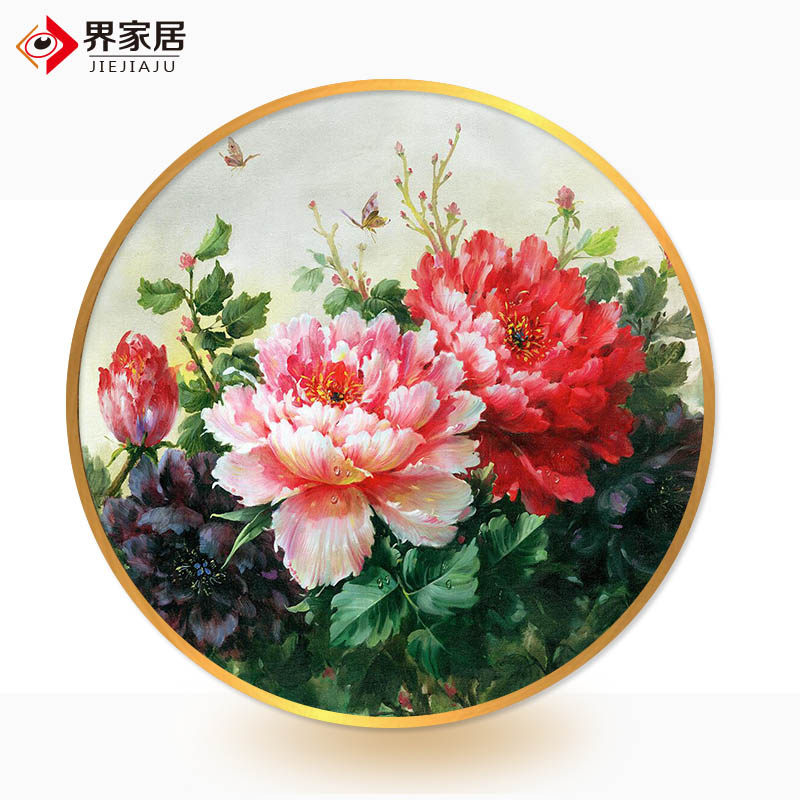 Pure hand-painted oil painting new Chinese-style living room dining room painting porch decoration painting light luxury hanging painting peony blooming rich circle