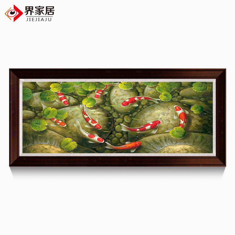 Pure hand painted oil painting Living room Bedroom Nine Fish Plot for Caixin carp New Chinese style Decorative Painting Sofa Background Wall by hand