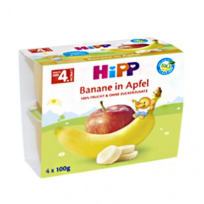 German direct mail Hebao HIPPP baby deputy food fruit puree organic banana apple muddy fruit cup 100g * 4