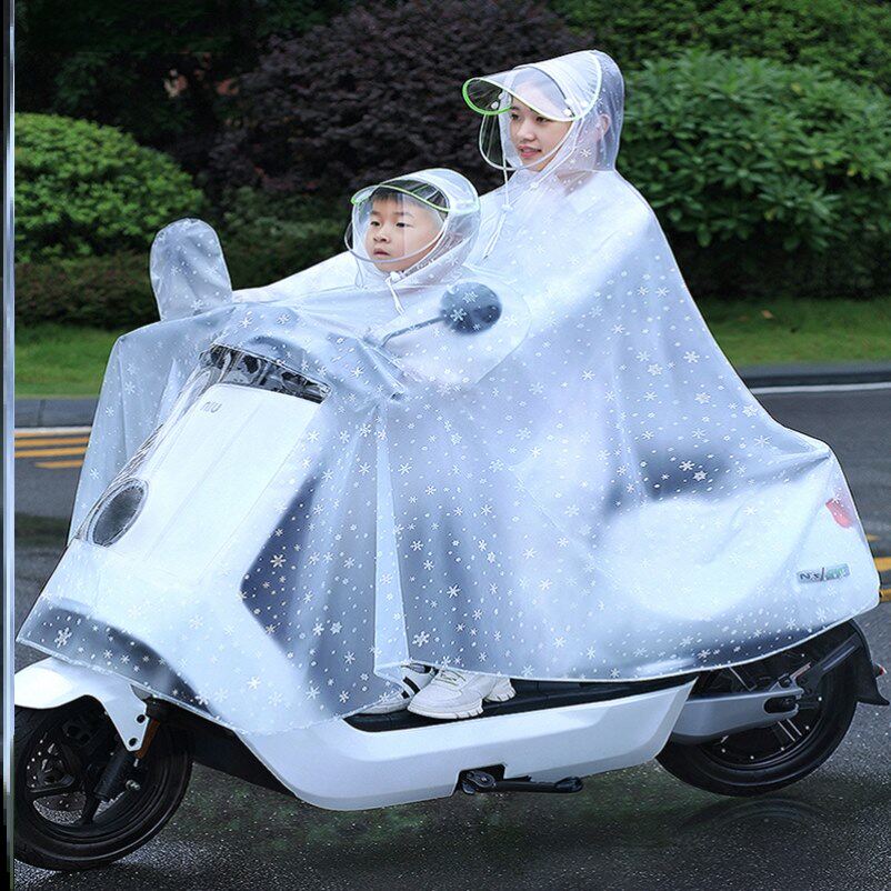 Parent-child mother-and-son electric car front-seat raincoat front-rear double, car-covered sleet electric car light and thin rain cape