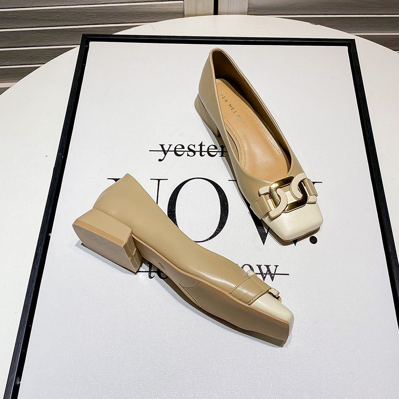 Uncle Jian Coarse Heel Soft Leather Professional single shoe woman 2022 Spring and autumn style retro with square head working shoes