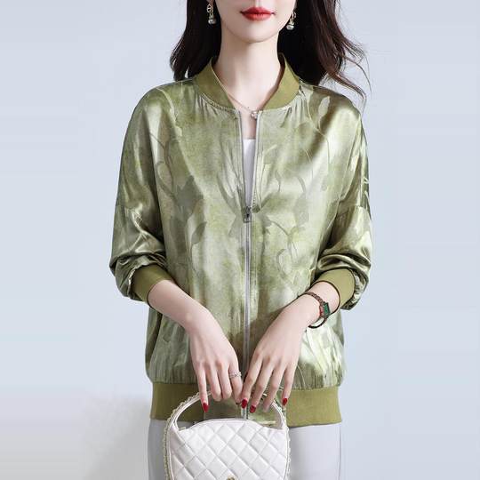 Cardigan aus Seidenjacke mit Baseball-Uniform und Jacquard-Print