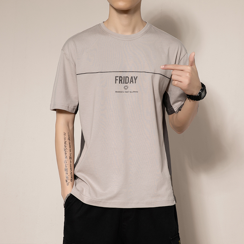 Loose t-shirt nam bông quanh cổ áo cỡ lớn áo thun mùa hè xu hướng giới trẻ nửa tay áo top mặc ngắn tay nam