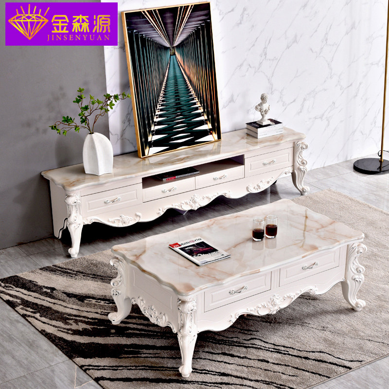 European TV cabinet tea table set combination marble TV cabinet small apartment cabinet European furniture combination