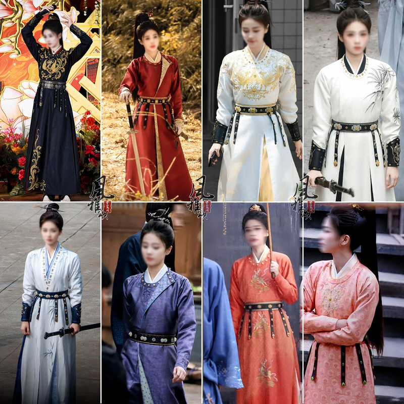 Tang Dynasty Mystery Case Li Peiyi and Bai Lu's Same Style Hanfu Tang Dynasty Female Official Costume Round Neck Short Sleeves Exquisite Embroidery Official Robe Performance