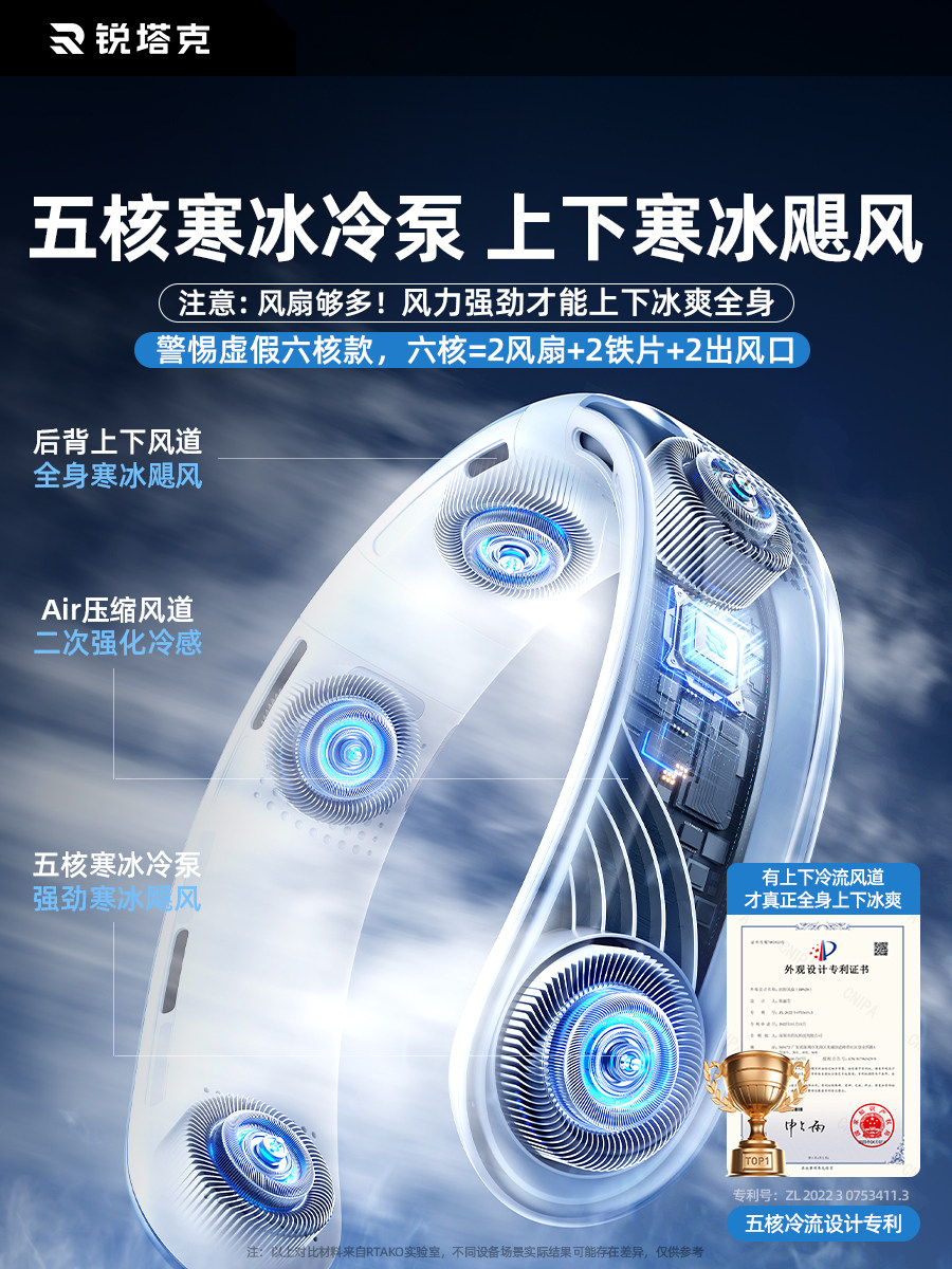 Five-Core Cooling]2025 New Model Neck-Hanging Fan Cooling Air Conditioner Rechargeable Small Fan Ultra-Long Battery Life Portable Mini USB Silent Student Neck-Hanging Outdoor Cooling Device F
