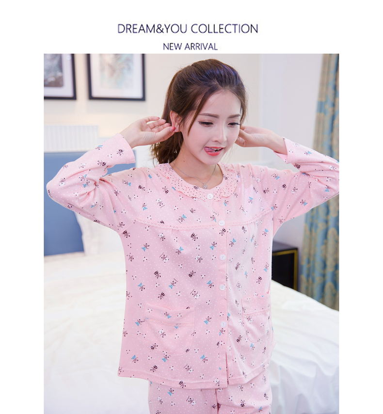 Đồ ngủ nữ cotton dài tay Hàn Quốc mùa xuân và mùa thu ladies thin phần hai mảnh XL cardigan dịch vụ nhà phù hợp với mùa hè