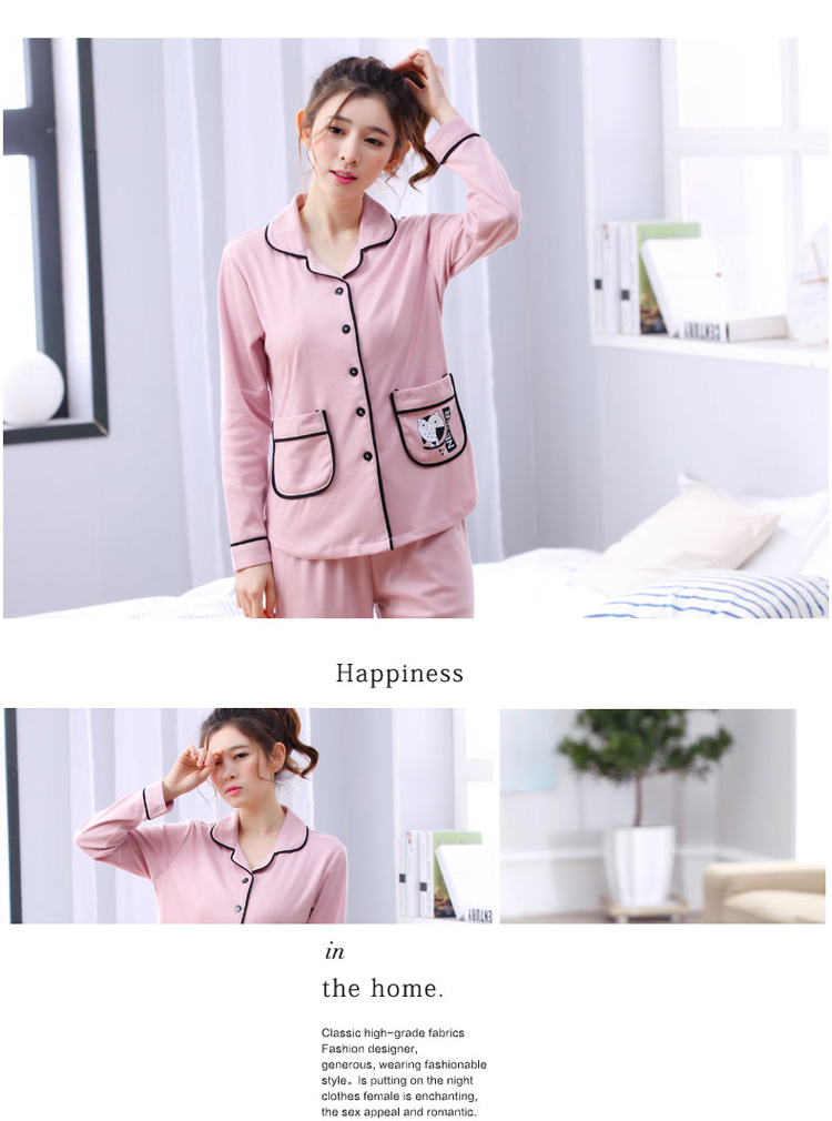 Đồ ngủ nữ cotton dài tay Hàn Quốc mùa xuân và mùa thu ladies thin phần hai mảnh XL cardigan dịch vụ nhà phù hợp với mùa hè