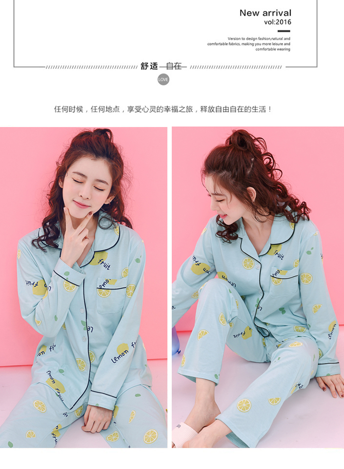 Đồ ngủ nữ cotton dài tay Hàn Quốc mùa xuân và mùa thu ladies thin phần hai mảnh XL cardigan dịch vụ nhà phù hợp với mùa hè