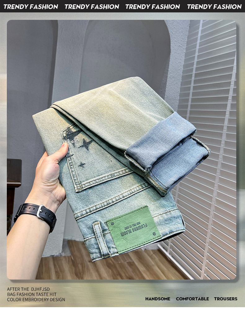 C3814 1380K QUẦN NAM AIMREAG PHỤC CỔ CỔ ĐIỂN THÊU HỌA TIẾT HOA THỜI TRANG NAM JEAN BÒ G04 SẢN PHẨM MỚI