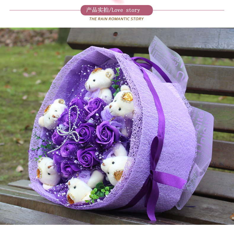 Qixi Lễ Hội Ngày Valentine Phim Hoạt Hình Bouquet Gấu Teddy Bear Búp Bê Tay Nắm Giữ Vợ Cô Gái Món Quà Sinh Nhật giá hoa hồng sáp
